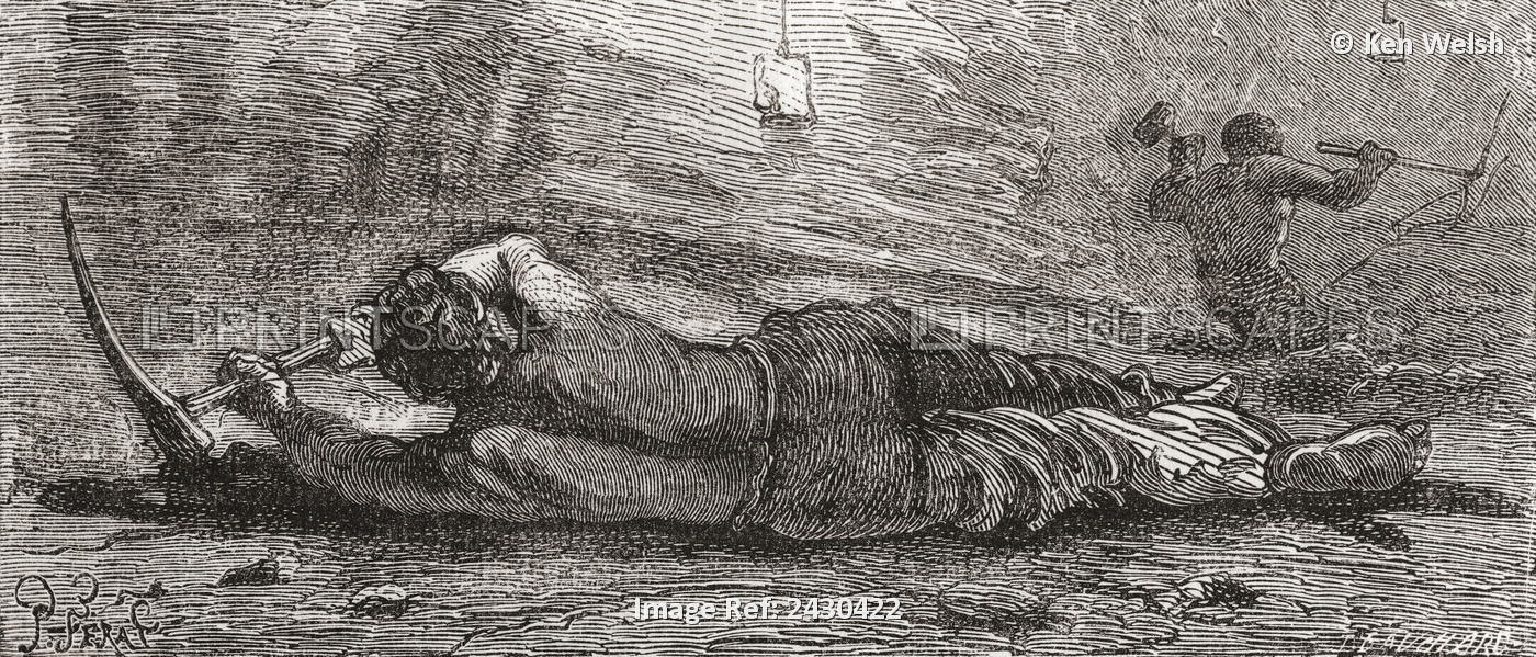 Miner Digging At Coal Mine Coalface In The 19th Century. From The National ...