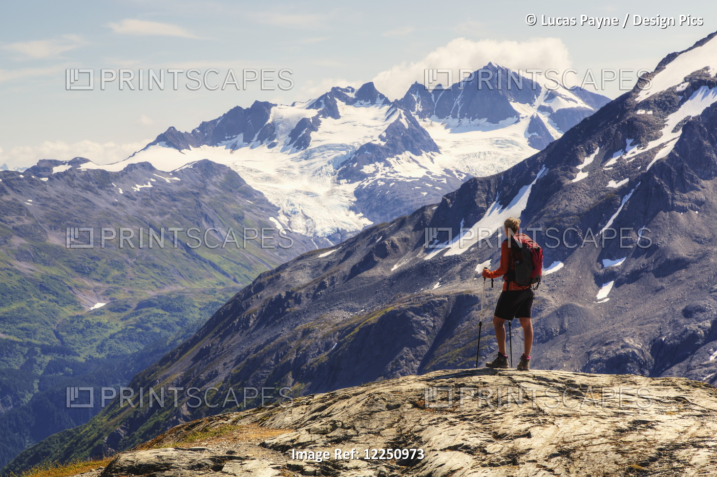 Female Backpacker Enjoying The View From The Harding Icefield Trail Near ...
