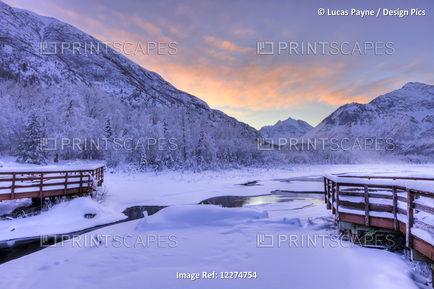 Colorful Sunrise Over A Stream And The Salmon Viewing Deck At The Eagle River ...
