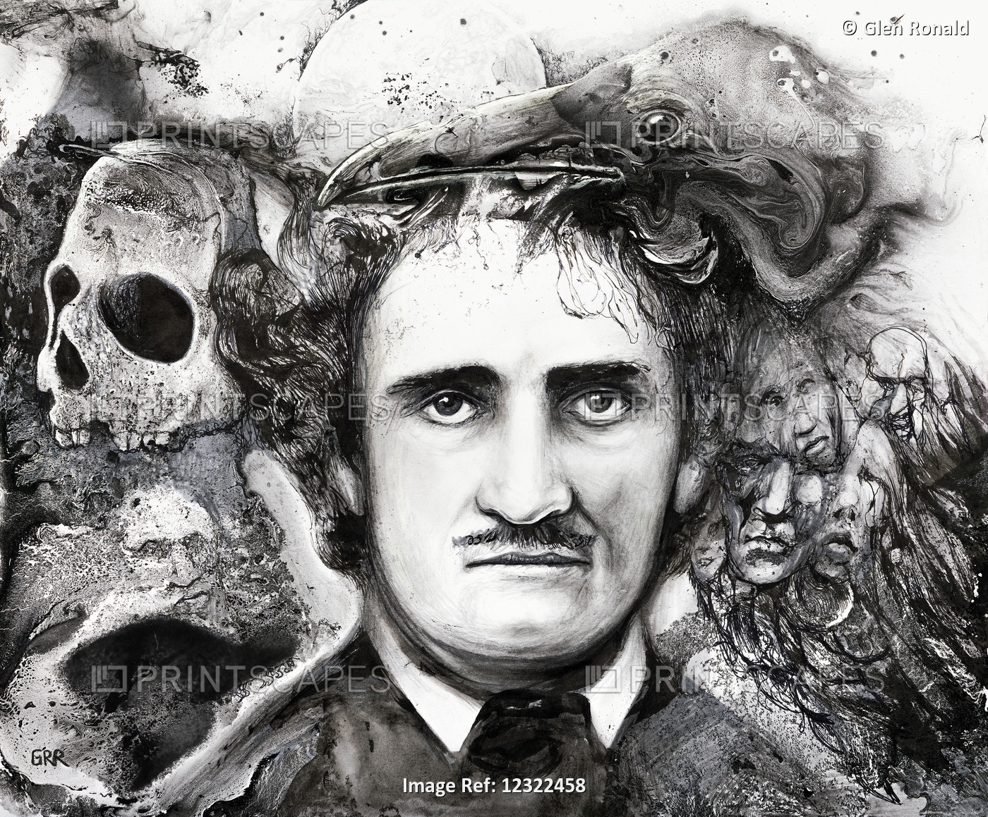 Portrait Of Edgar Allan Poe, Black and White Abstract Artwork