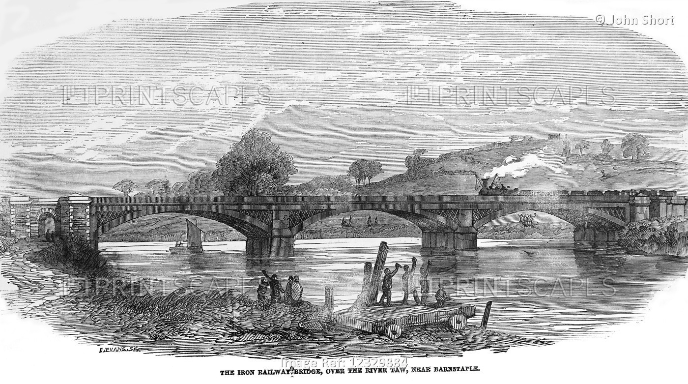 The Illustrated London News Etching From 1854. New Iron Railway Bridge Over ...
