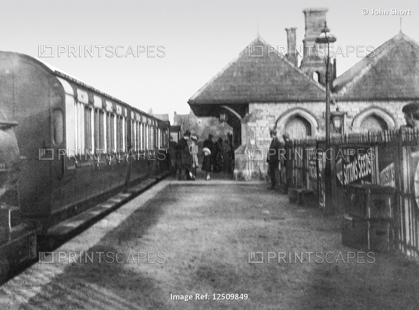 Faringdon train station depicted from a magic lantern slide, circa 1900; ...