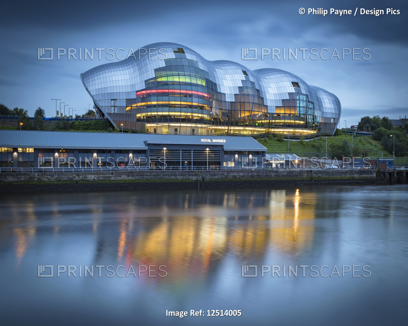 Sage Gateshead concert hall reflections in the River Tyne; Gateshead, Tyne and ...