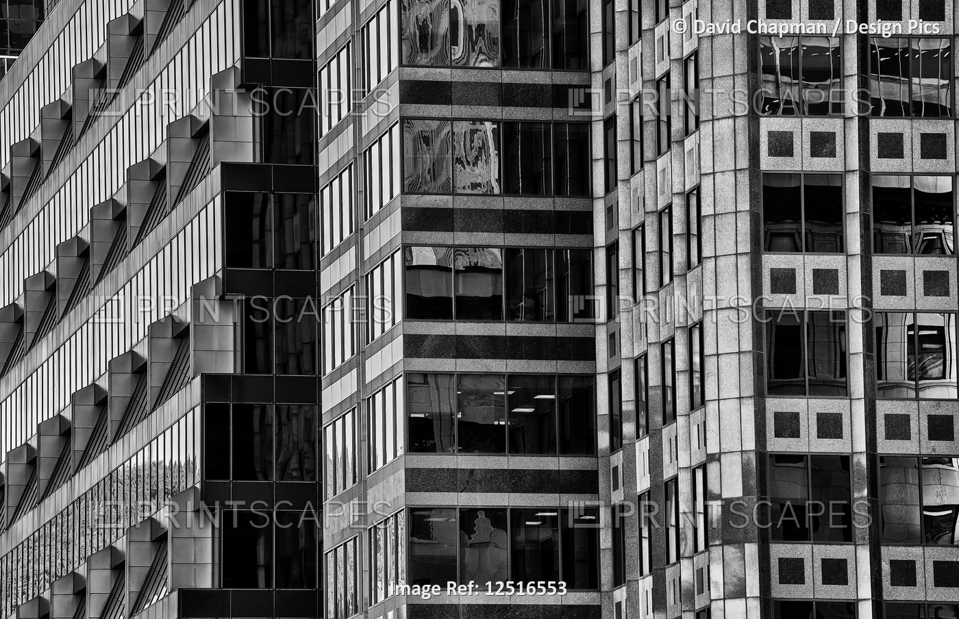 Facade of office buildings in downtown Montreal, Quebec, Canada