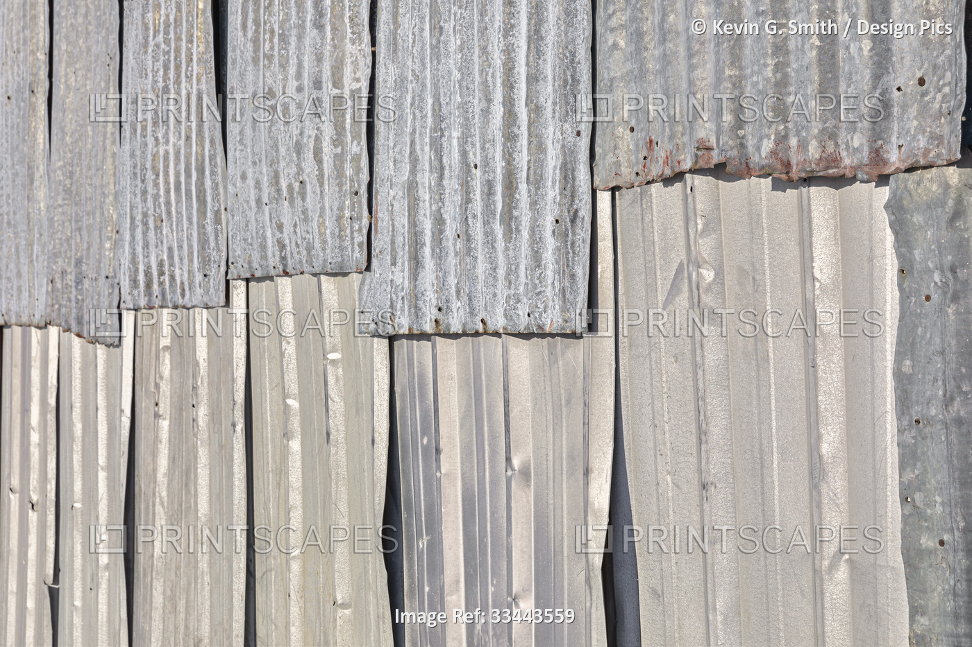 Detail of a corrugated metal shed patched together in winter; Nulato, Interior ...